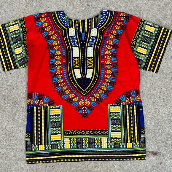 Handmade Mens Dashiki Shirt African Hippie Vintage Red Tribal Blouse Sz M - Picture 16 of 16